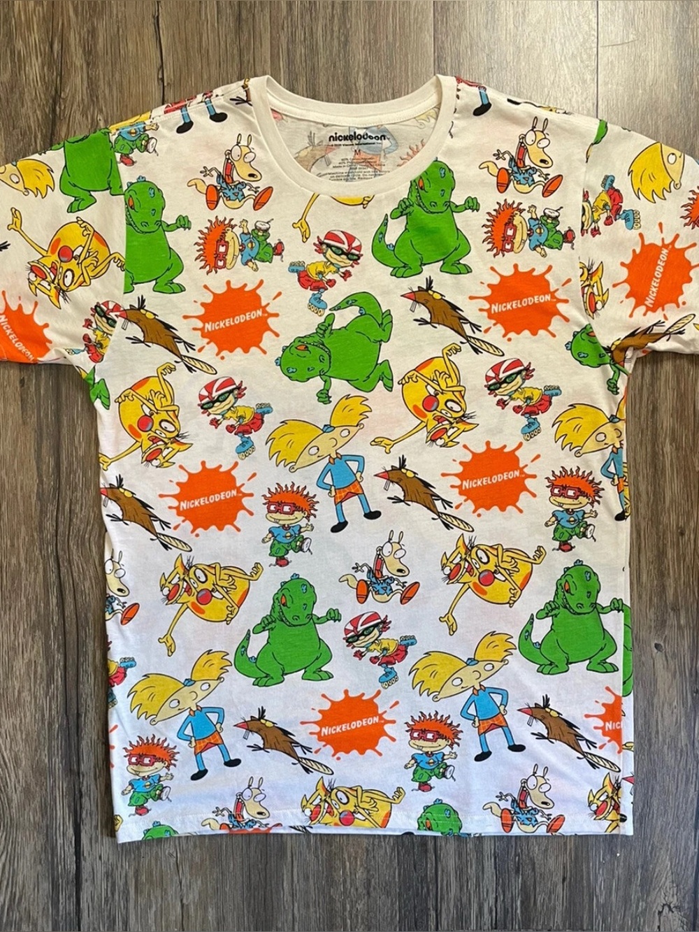 Nickelodeon 90s Characters Men's Medium White All-Over Print Graphic T-Shirt